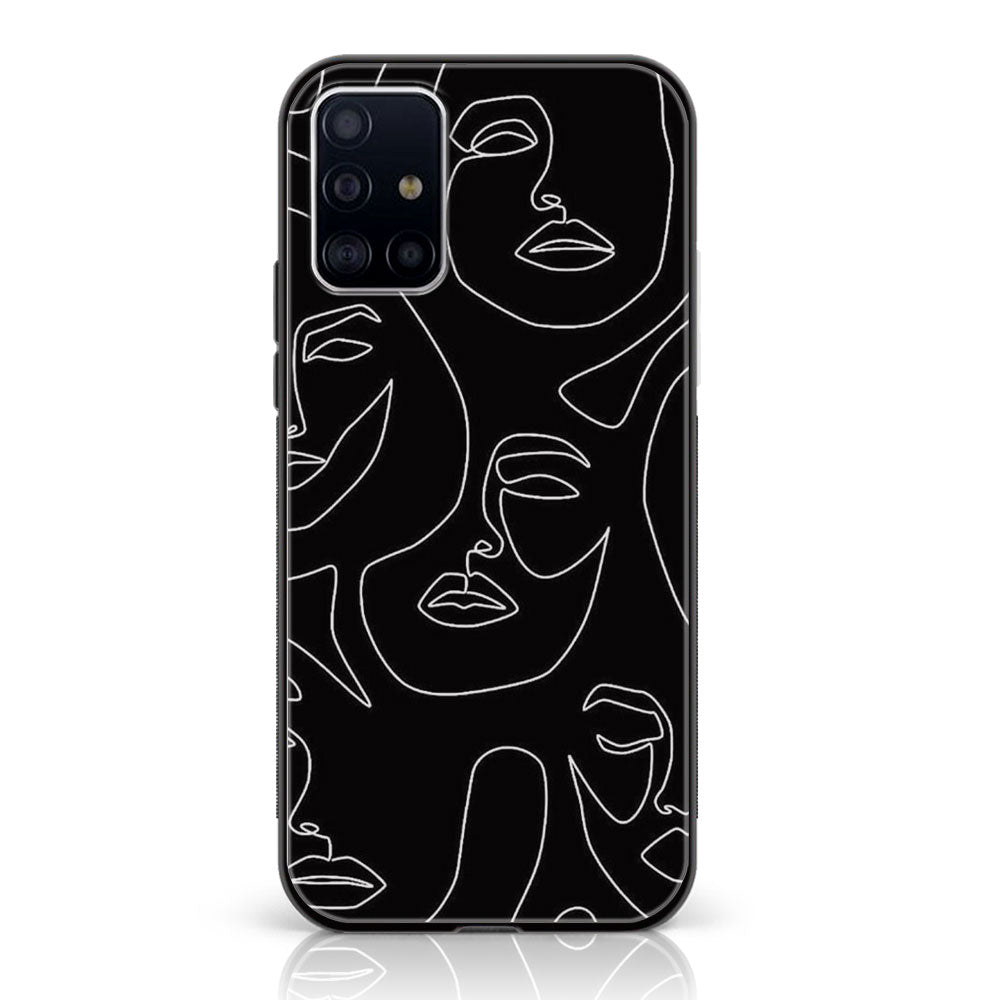 Samsung Galaxy A51 Girl Line Art Series Premium Printed Glass soft Bumper shock Proof Case