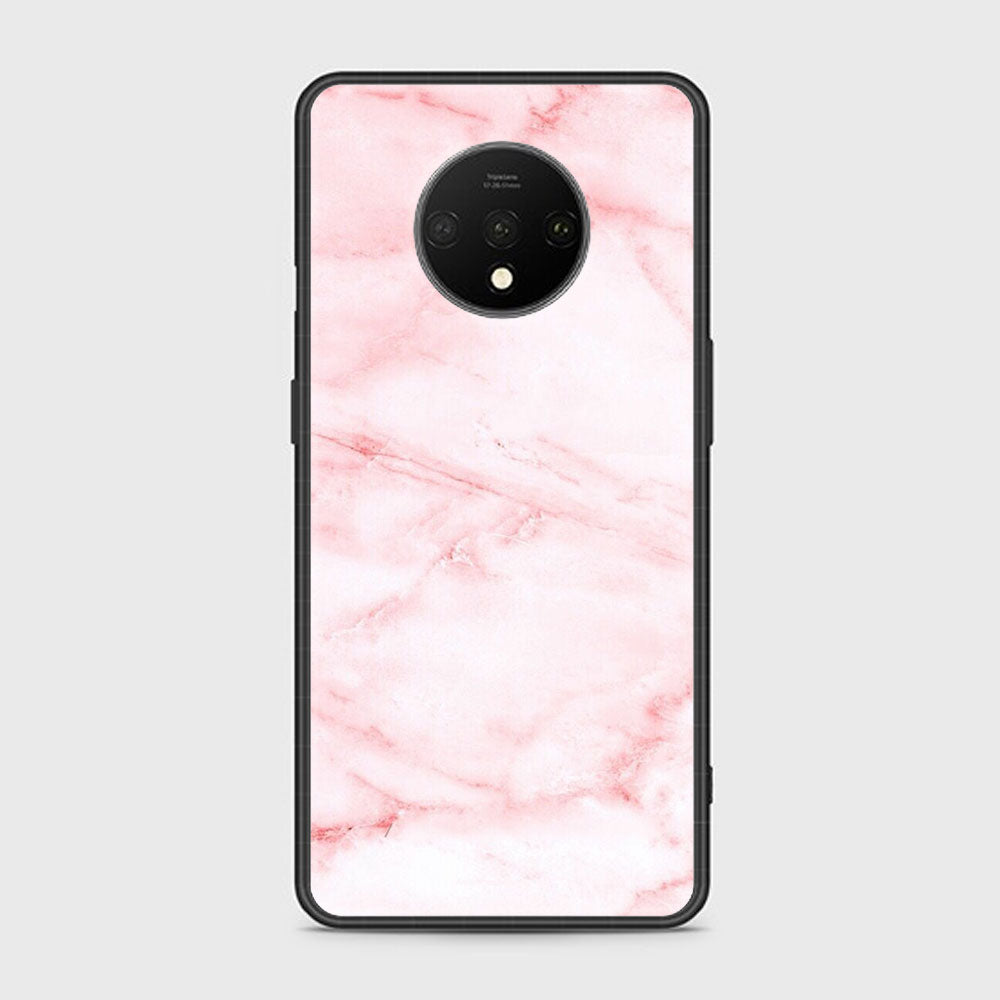 OnePlus 7T- Pink  Marble Series - Premium Printed Glass soft Bumper shock Proof Case