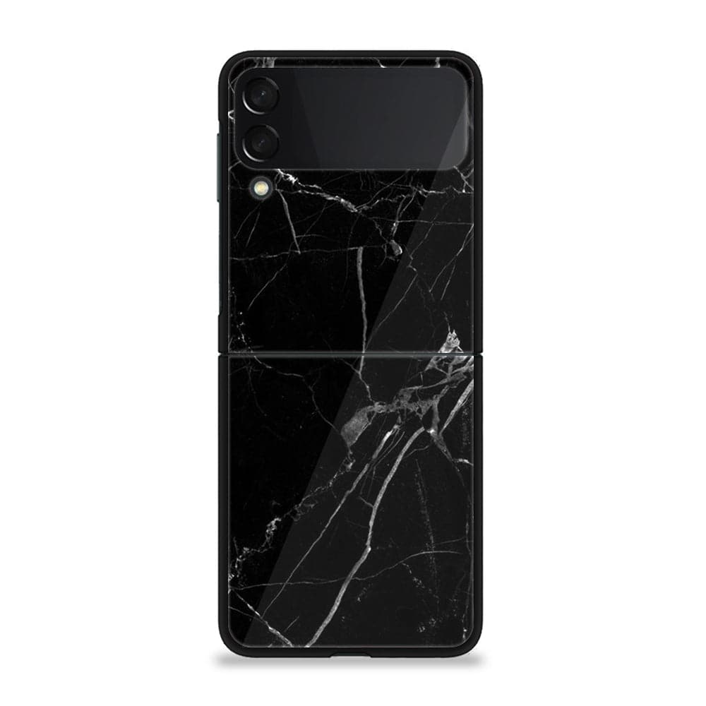 Galaxy Z Flip 3 - Black Marble Series - Premium Printed Glass soft Bumper shock Proof Case