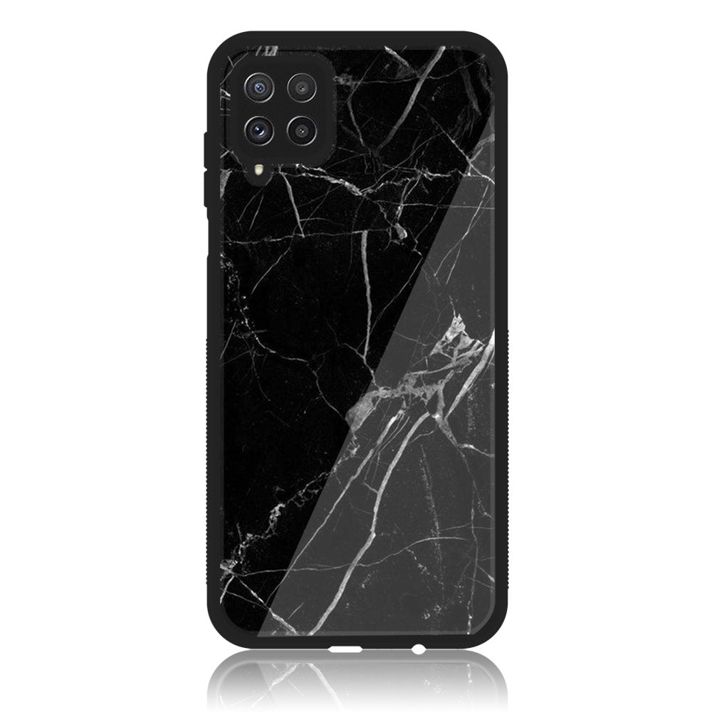 Samsung Galaxy A22 - Black Marble Series - Premium Printed Glass soft Bumper shock Proof Case
