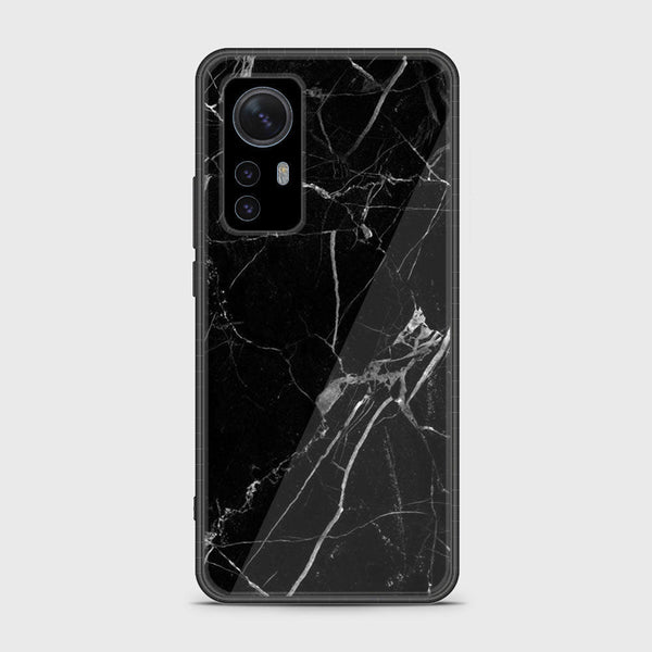 Xiaomi 12 -  Black Marble Design 2 - Premium Printed Glass soft Bumper shock Proof Case CS-41685