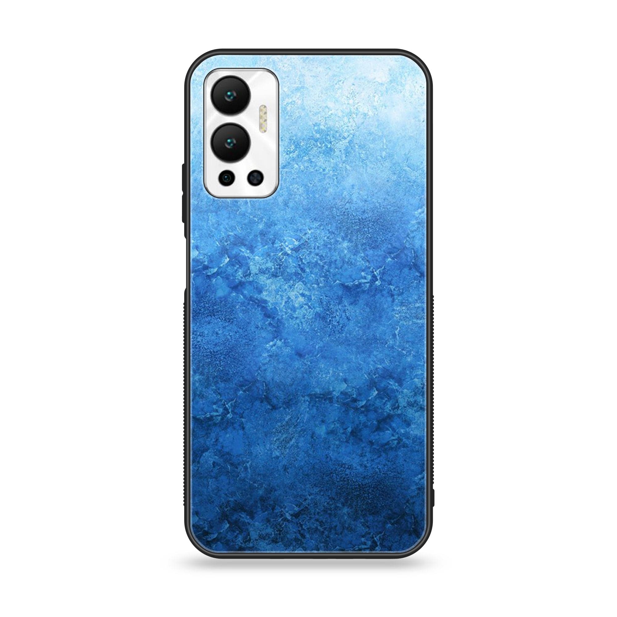 Infinix Hot 12 - Blue Marble Series - Premium Printed Glass soft Bumper shock Proof Case