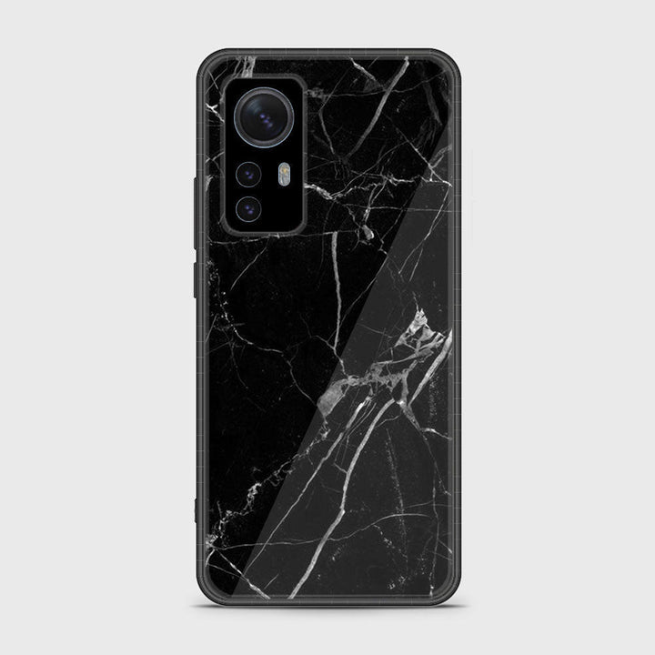 Xiaomi 12/ 12X -   Black Marble  Design 2   Premium Printed Glass soft Bumper shock Proof Case CS-42354
