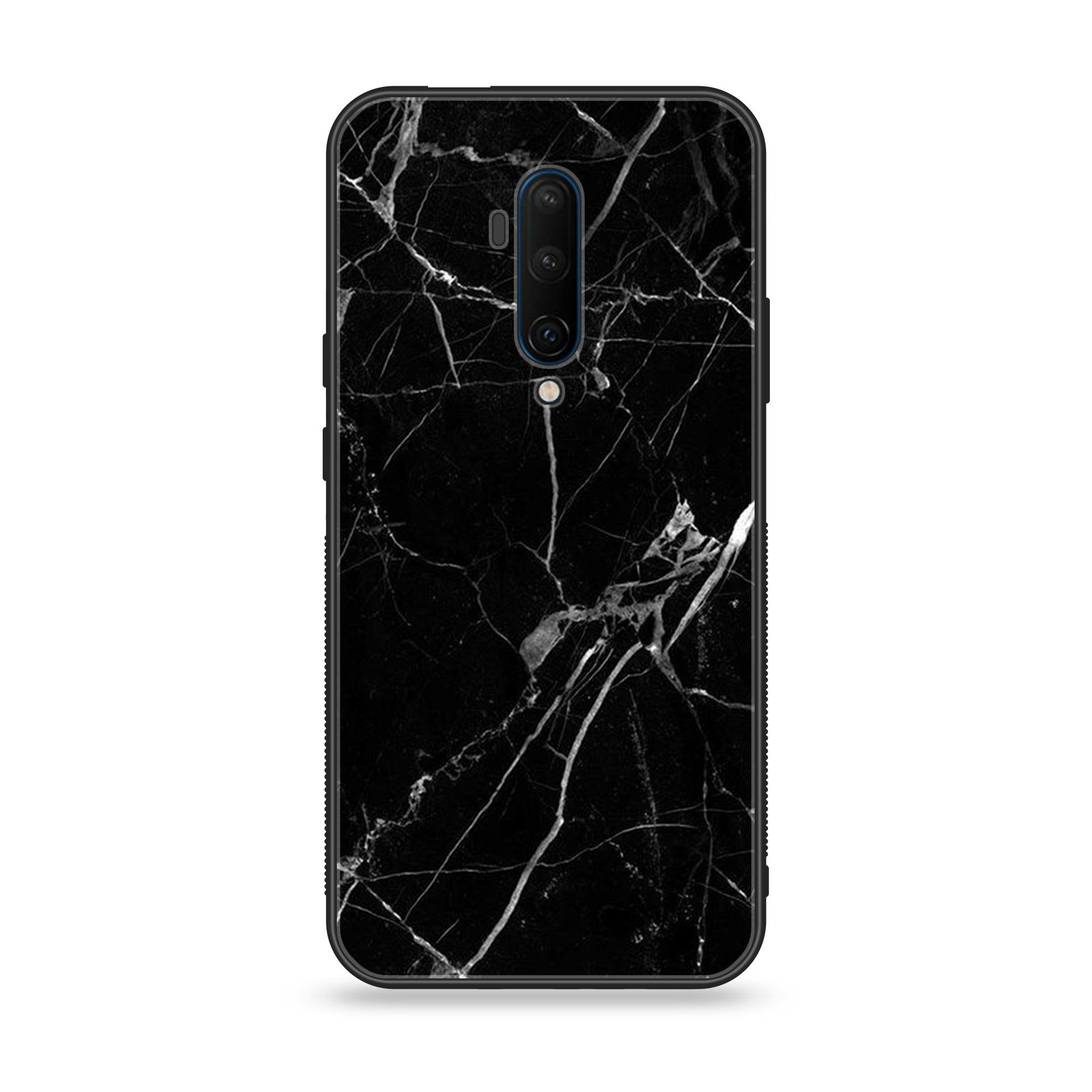 OnePlus 7T Pro - Black Marble Series - Premium Printed Glass soft Bumper shock Proof Case