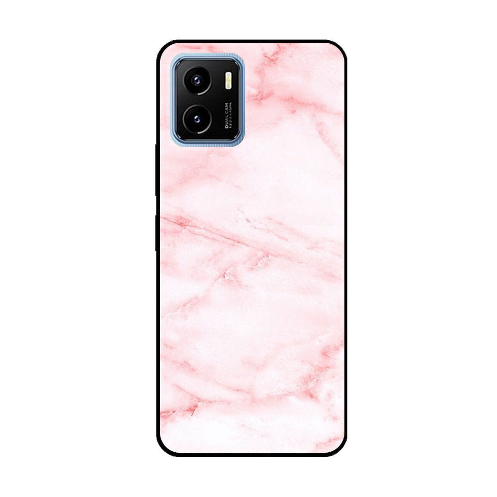 Vivo Y15a  Pink Marble Series Premium Printed Glass soft Bumper shock Proof Case