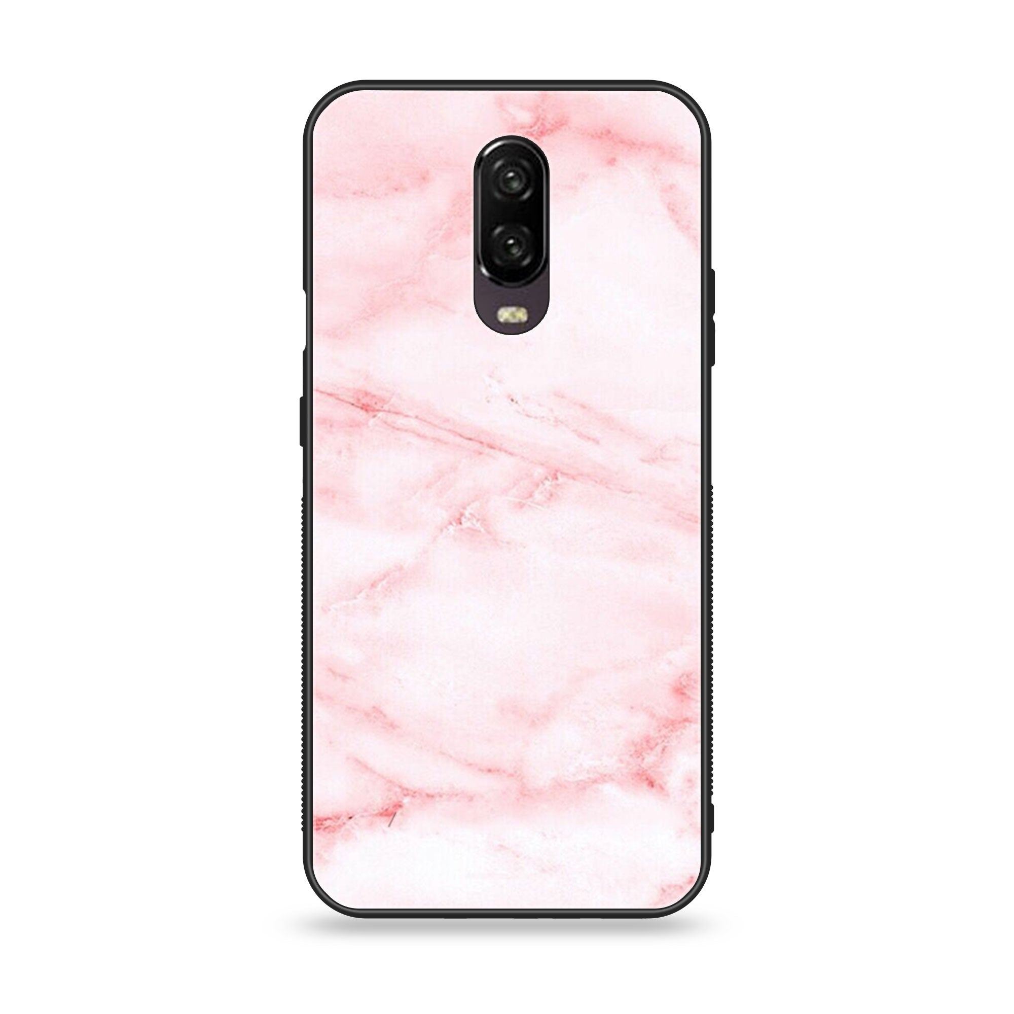 OnePlus 6T - Pink Marble Series - Premium Printed Glass soft Bumper shock Proof Case