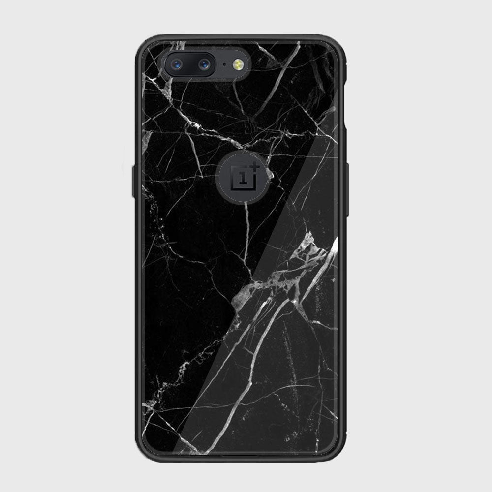 OnePlus 5 - Black  Marble Series - Premium Printed Glass soft Bumper shock Proof Case