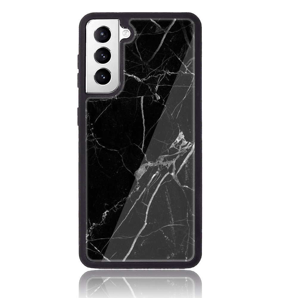 Samsung Galaxy S21 - Black Marble Series - Premium Printed Glass soft Bumper shock Proof Case