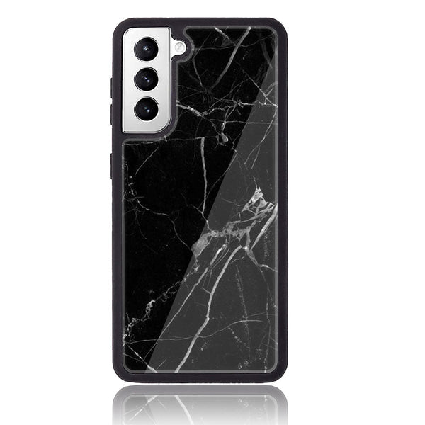 Samsung Galaxy S21 - Black Marble Design 2- Premium Metal Printed soft Bumper shock Proof Case CS-47097