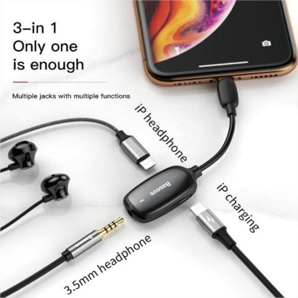 Baseus L51 Audio Adapter Lightning male to Female Lightning Charging+Female lightning Music+ 3.5mm Splitter