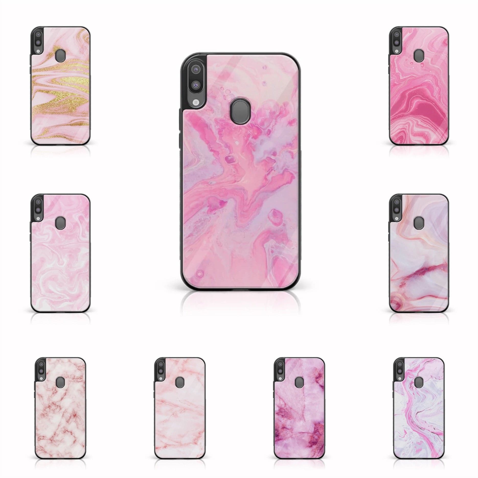 Galaxy A20/A30 - Pink Marble Series - Premium Printed Glass soft Bumper shock Proof Case