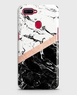 REALME 2 Pro 3D Black & White Marble With Chic RoseGold Strip Case