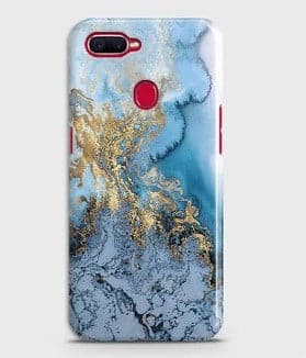 REALME 2 Pro 3D Trendy Golden & Blue Ocean Marble Case