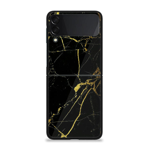 Galaxy Z Flip 3 - Black Marble Series  Design 3 - Premium Printed Glass soft Bumper shock Proof Case  CS-20387