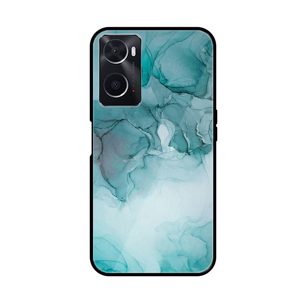 oppo A96  Blue Marble Series  Premium Printed Glass soft Bumper shock Proof Case