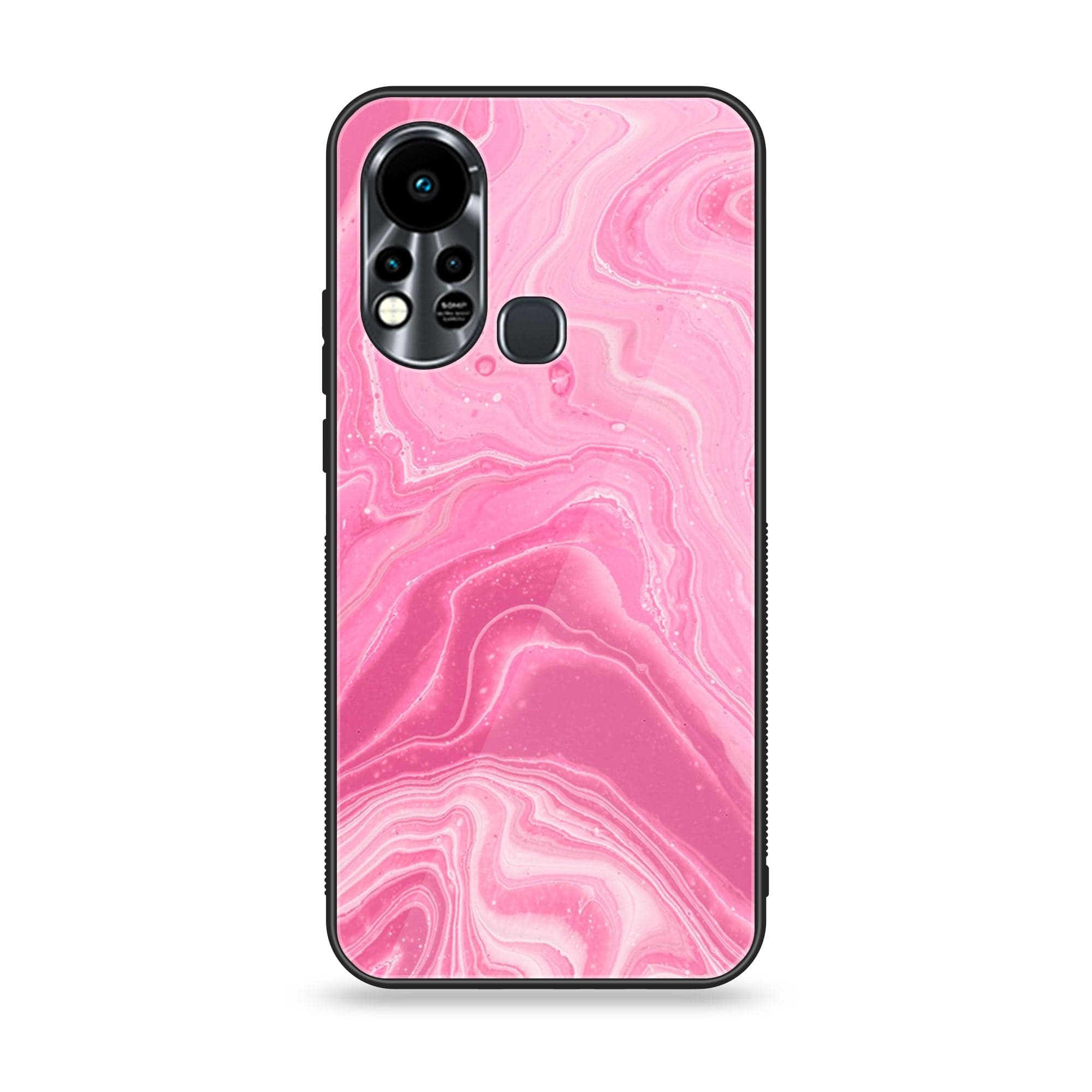Infinix Hot 11S NFC   Pink Marble Series Premium Printed Glass soft Bumper shock Proof Case