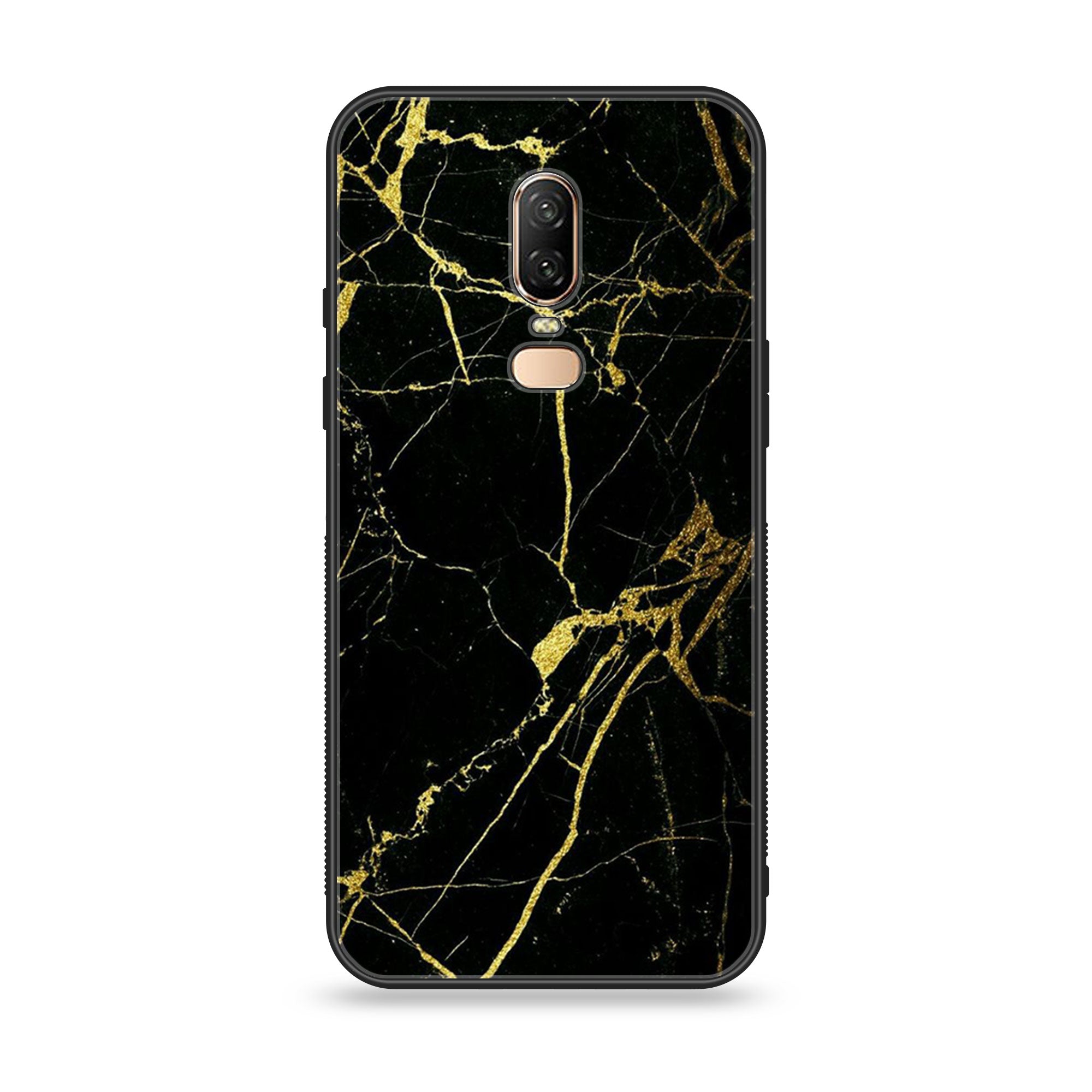 OnePlus 6 - Black Marble Series - Premium Printed Glass soft Bumper shock Proof Case