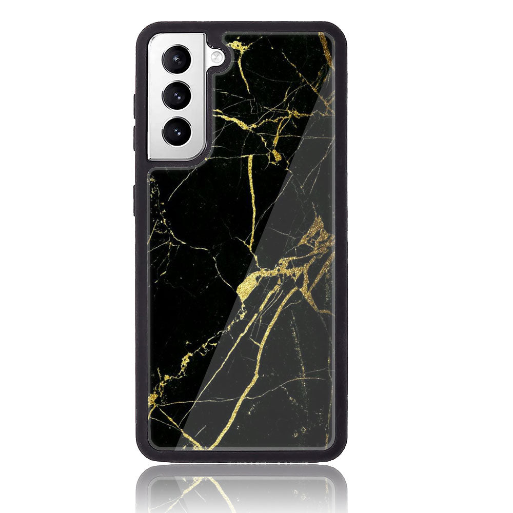 Samsung Galaxy S21 - Black Marble Series - Premium Printed Glass soft Bumper shock Proof Case