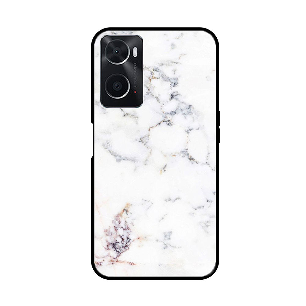 Oppo A76 White Marble Series  Premium Printed Glass soft Bumper shock Proof Case