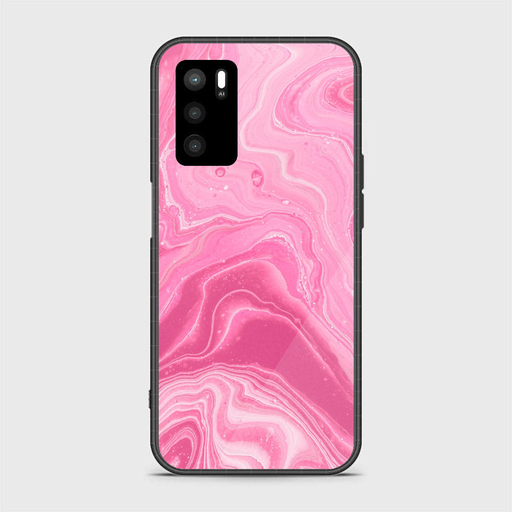 OPPO A16 - Pink Marble Series - Premium Printed Glass soft Bumper shock Proof Case
