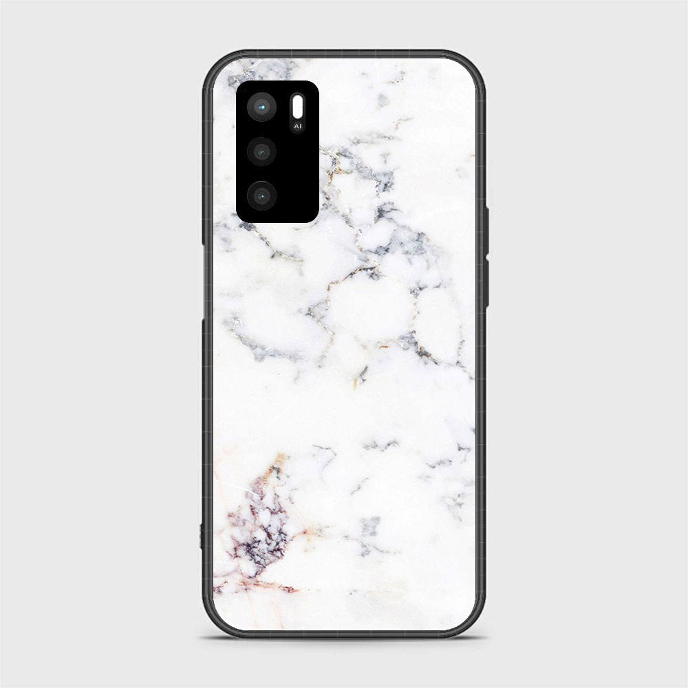 OPPO A16 - White Marble Series - Premium Printed Glass soft Bumper shock Proof Case