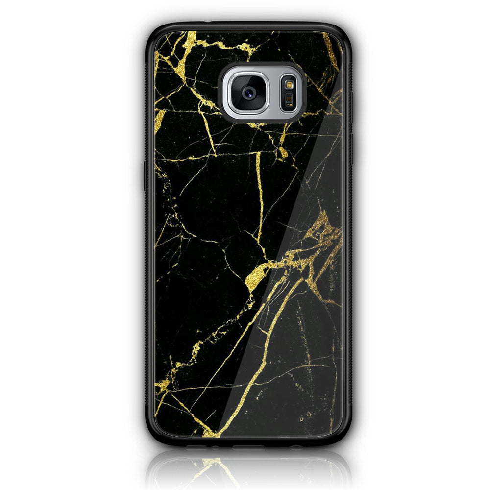 Samsung Galaxy S7 Edge - Black Marble Series - Premium Printed Glass soft Bumper shock Proof Case
