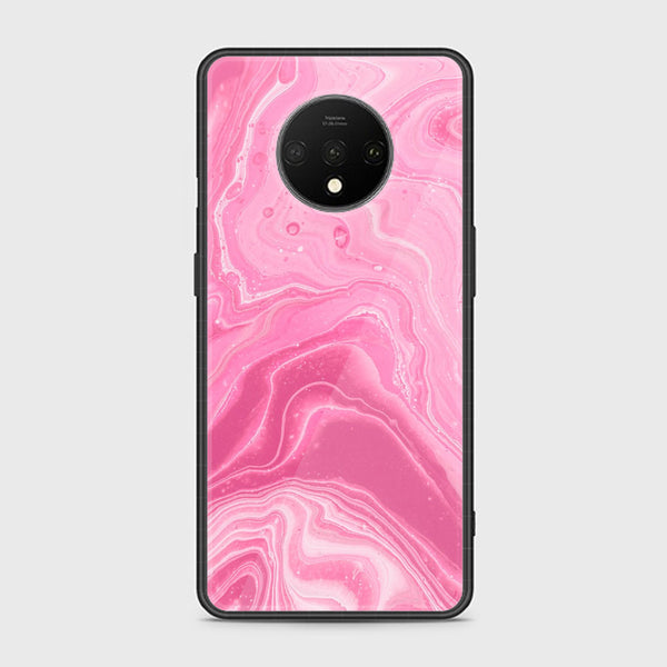 OnePlus 7T- Pink  Marble Design 3 - Premium Printed Glass soft Bumper shock Proof Case CS-19833