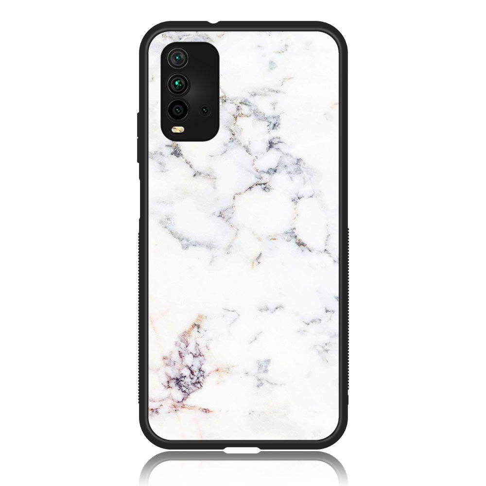 Xiaomi Redmi 9T - White Marble Series - Premium Printed Glass soft Bumper shock Proof Case