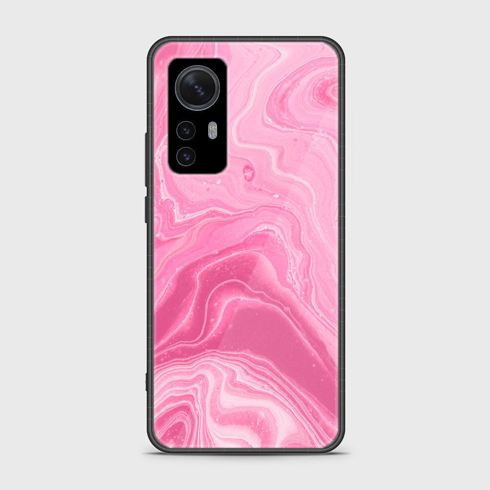 Xiaomi 12X Pink Marble Series  Premium Printed Glass soft Bumper shock Proof Case