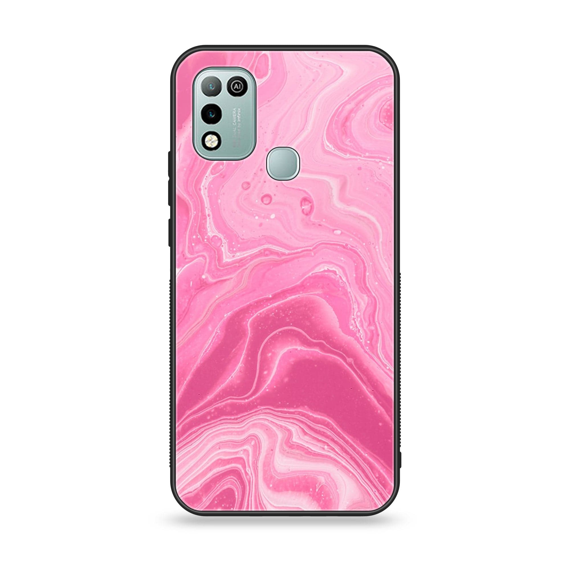 Infinix Hot 11 Play - Pink Marble Series - Premium Printed Glass soft Bumper shock Proof Case