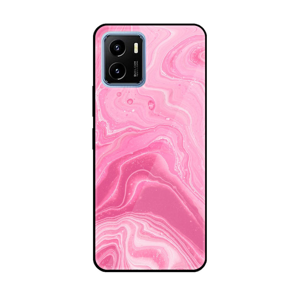 Vivo Y15a  Pink Marble Series Premium Printed Glass soft Bumper shock Proof Case