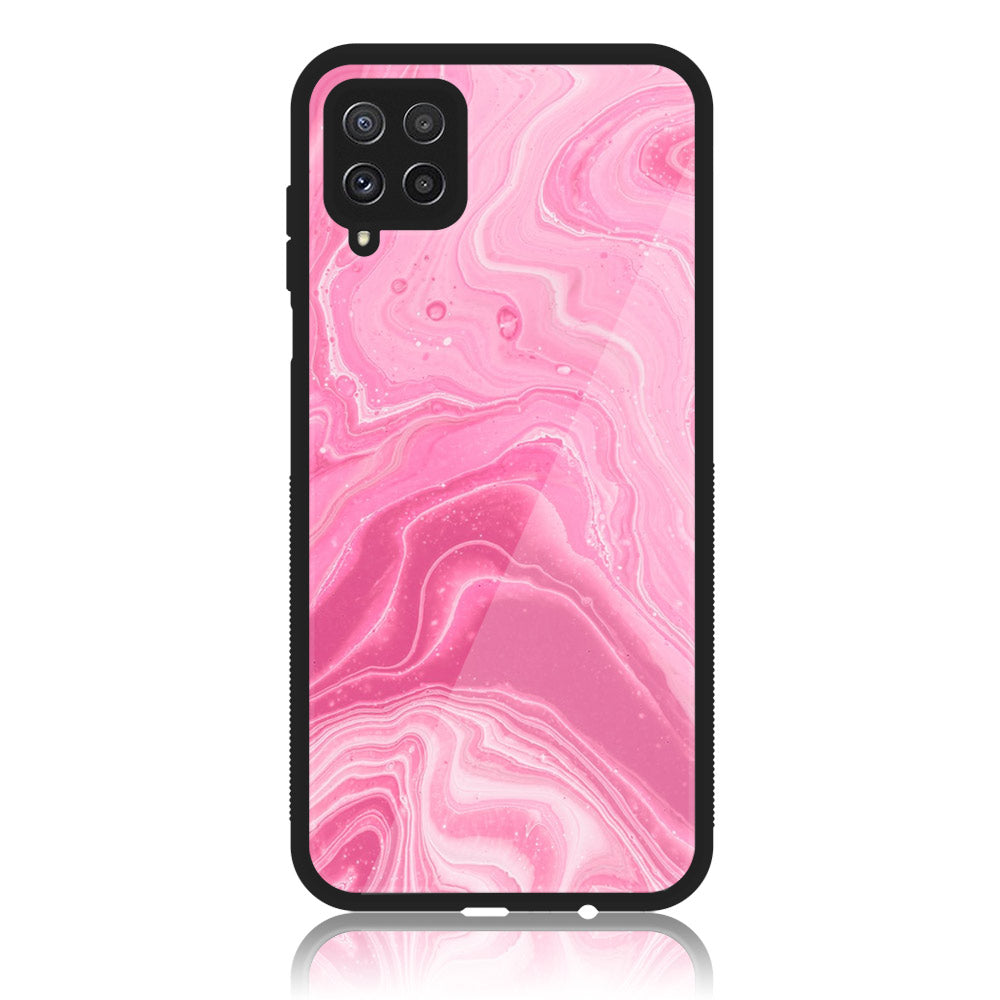 Samsung Galaxy A22 - Pink Marble Series - Premium Printed Glass soft Bumper shock Proof Case