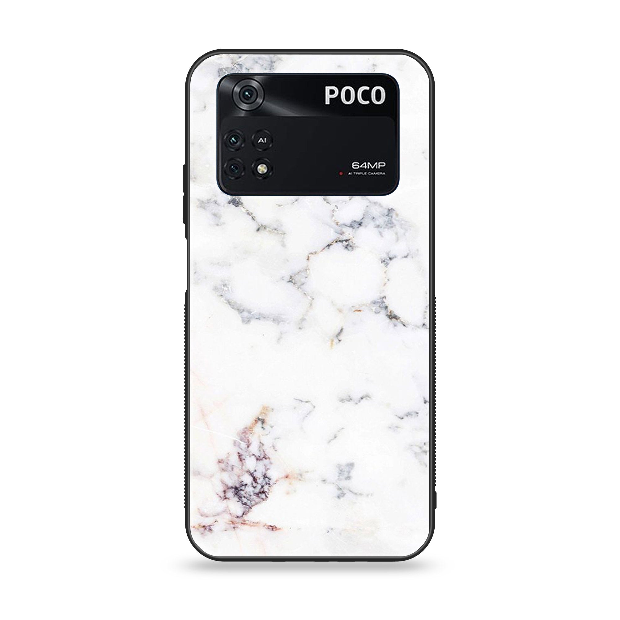 Xiaomi Poco M4 Pro 4G- White Marble Series - Premium Printed Glass soft Bumper shock Proof Case