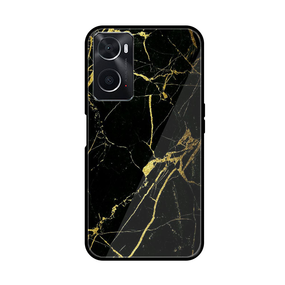 Oppo A36 Black Marble Series  Premium Printed Glass soft Bumper shock Proof Case