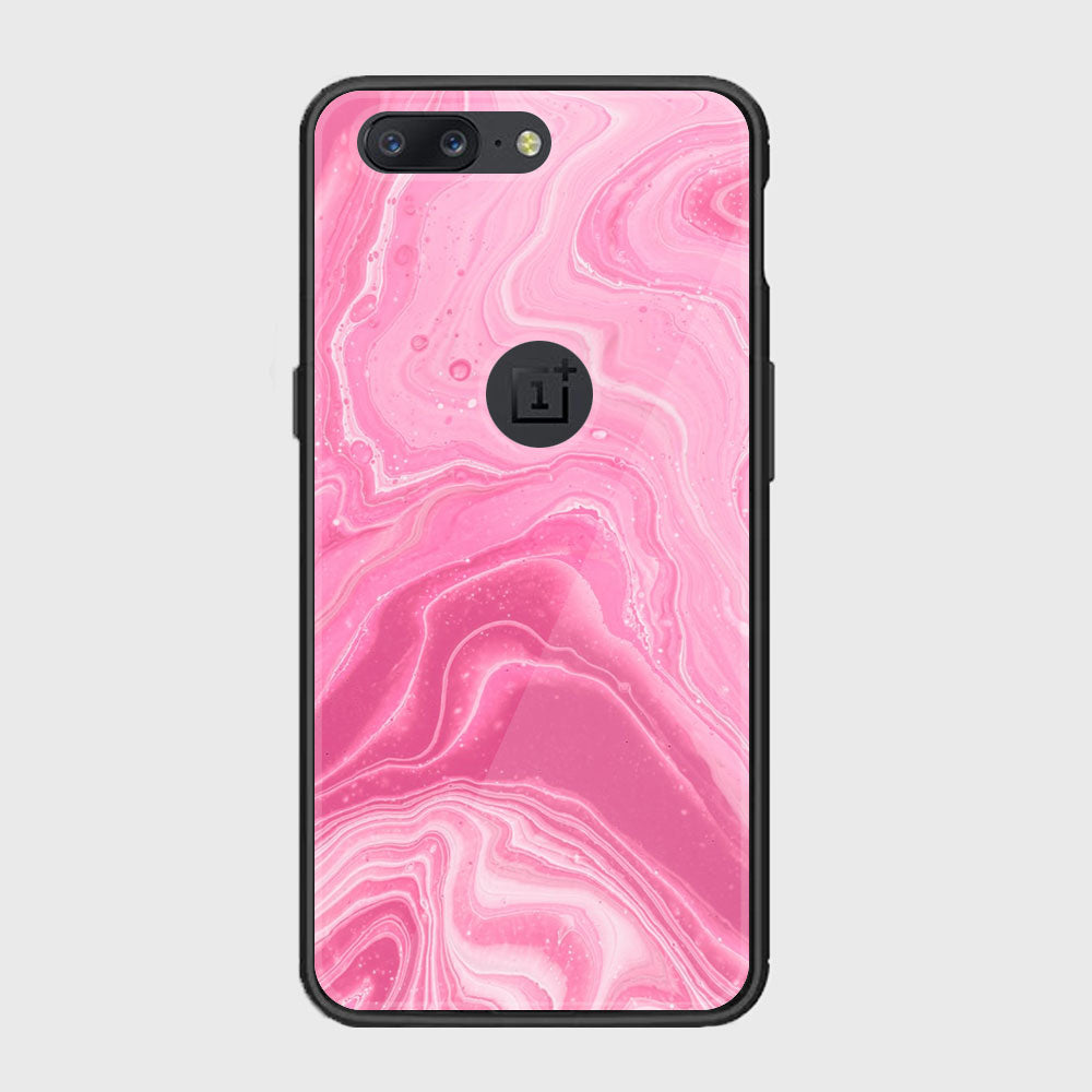 OnePlus 5 -Pink Marble Series - Premium Printed Glass soft Bumper shock Proof Case