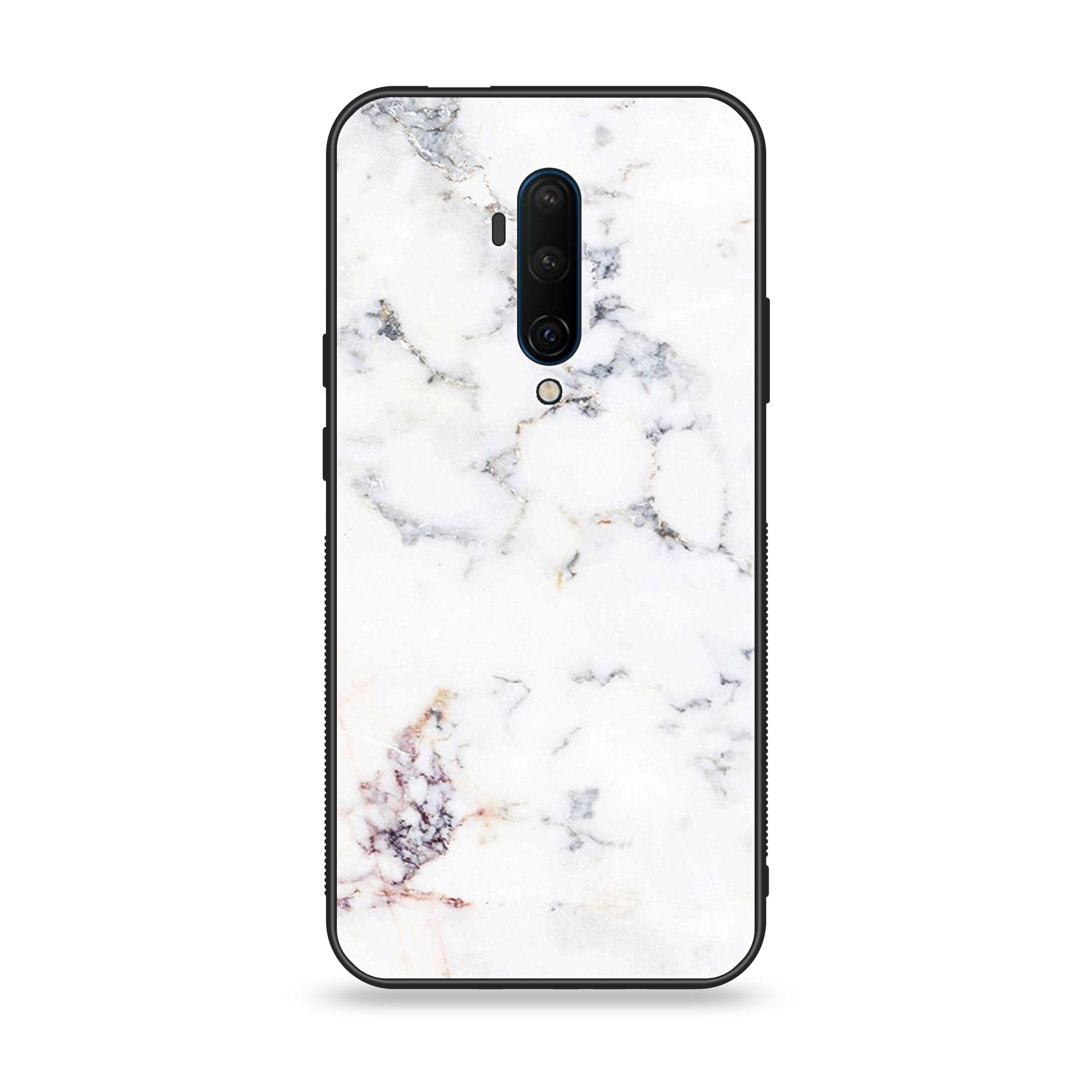OnePlus 7T Pro - White Marble Series - Premium Printed Glass soft Bumper shock Proof Case