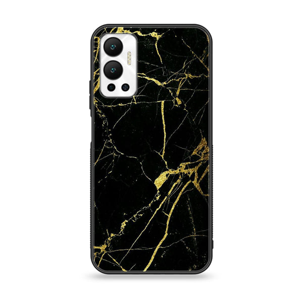 Infinix Hot 12 - Black Marble Design 3 - Premium Printed Glass soft Bumper shock Proof Case CS-19787