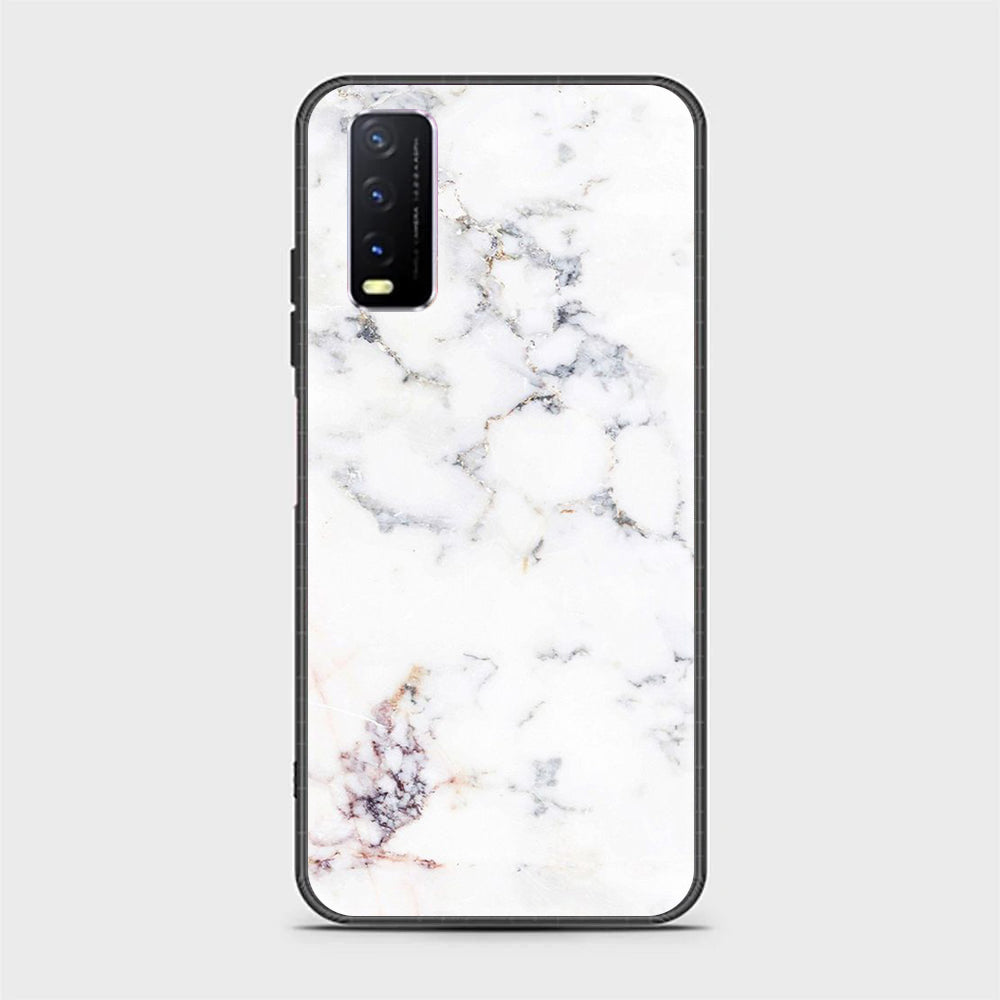 Vivo Y11s White Marble Series  Premium Printed Glass soft Bumper shock Proof Case