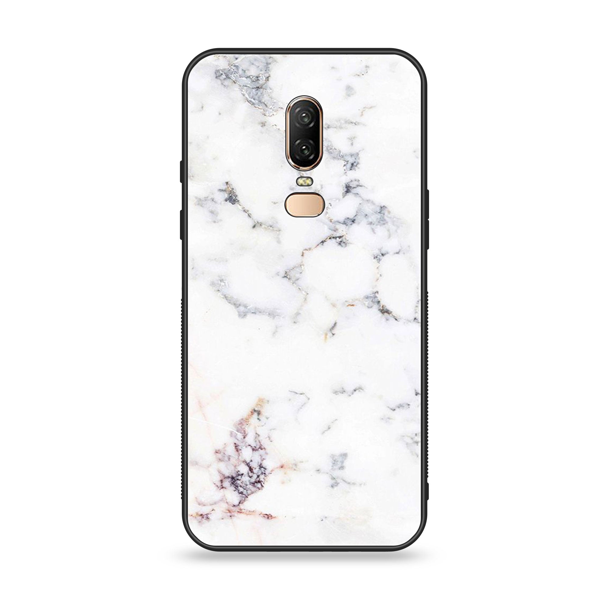 OnePlus 6 - White Marble Series - Premium Printed Glass soft Bumper shock Proof Case