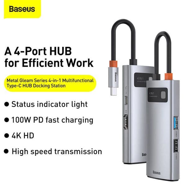 Baseus Metal Gleam Series 4 In 1 Multifunctional Type-C Docking Station Hub