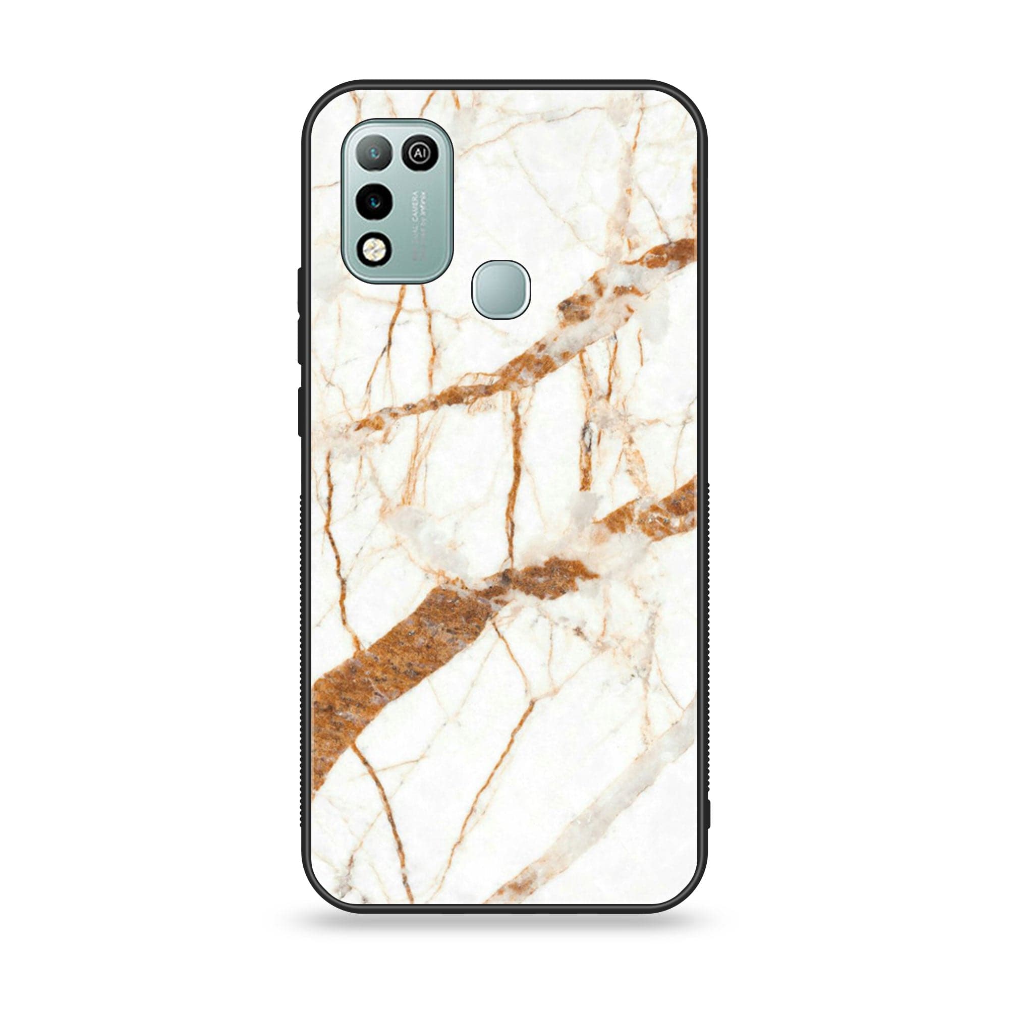Infinix Hot 10 Play- White Marble Series - Premium Printed Glass soft Bumper shock Proof Case