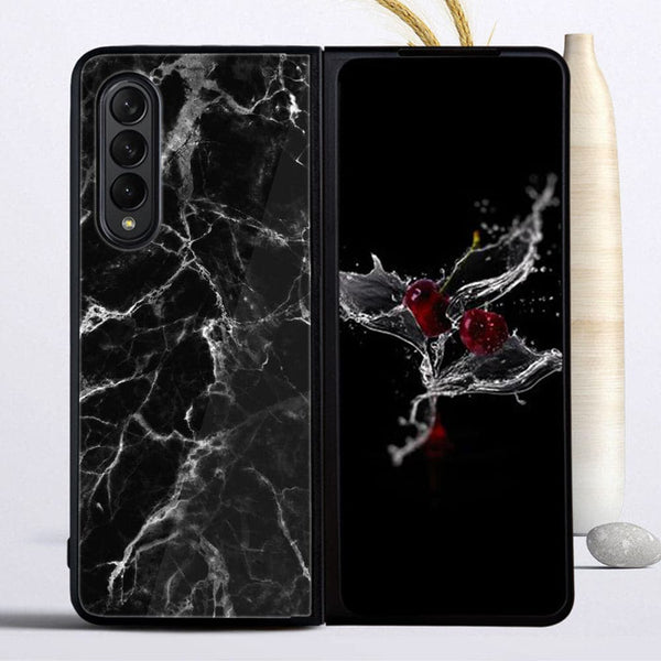 Galaxy Z Fold 3- Black Marble Design 4- Premium Metal Printed soft Bumper shock Proof Case CS-35983