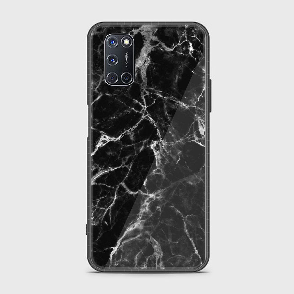 Oppo A52 - Black Marble Series - Premium Printed Glass soft Bumper shock Proof Case