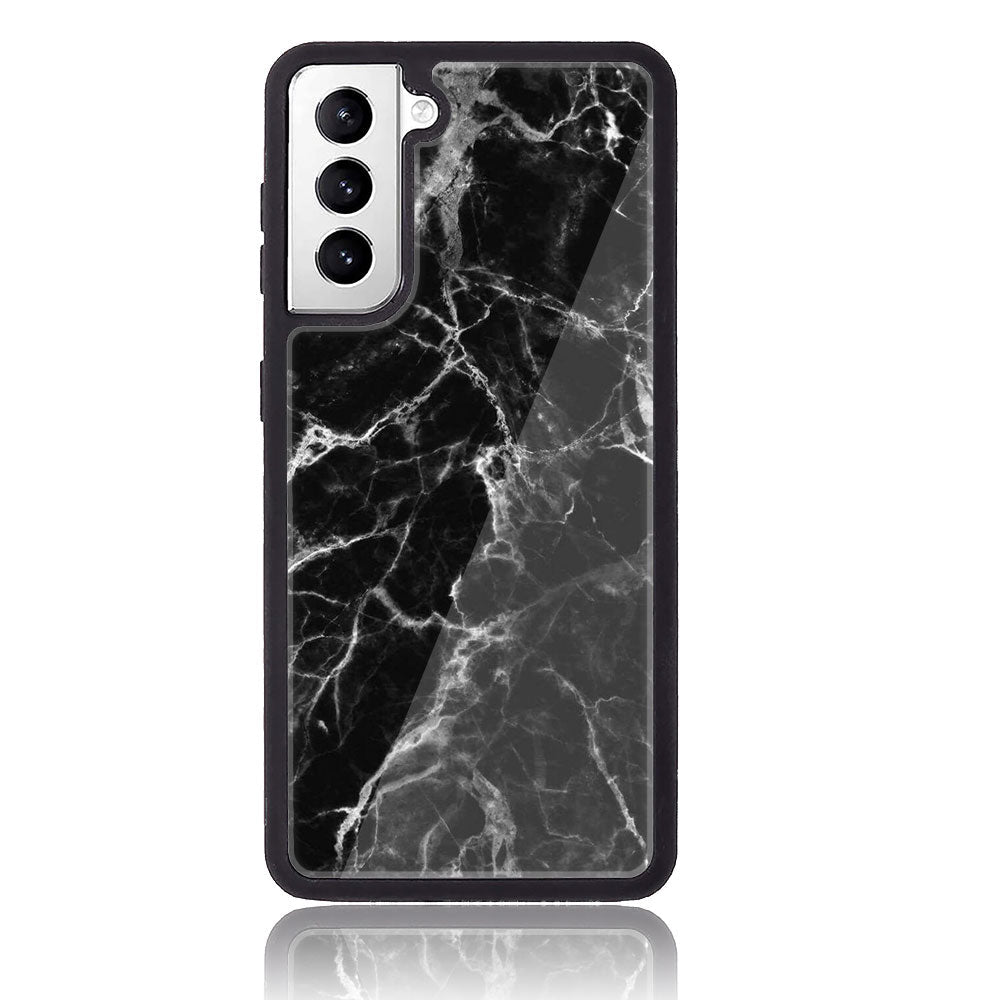 Samsung Galaxy S21 - Black Marble Series - Premium Printed Glass soft Bumper shock Proof Case