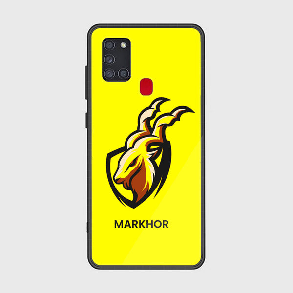 Samsung Galaxy A21s - Markhor Design 8- Premium Printed Glass soft Bumper shock Proof Case CS-12270