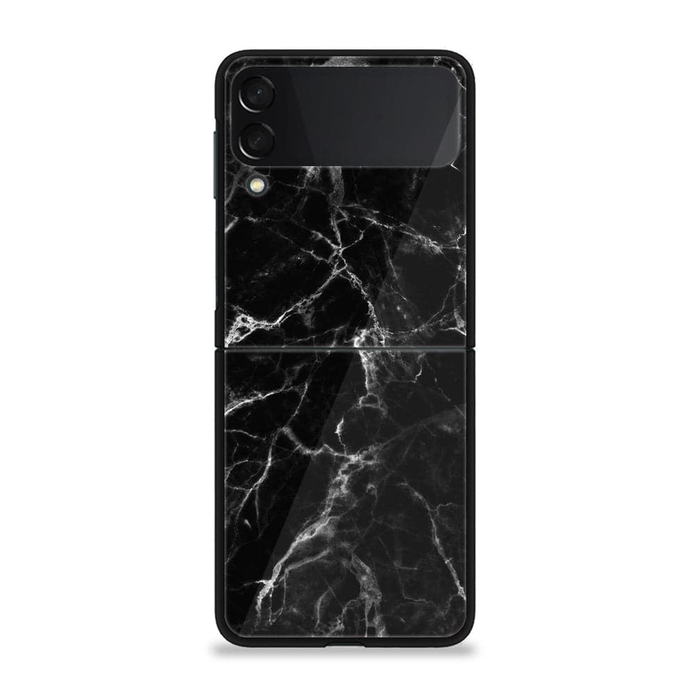 Galaxy Z Flip 3 - Black Marble Series - Premium Printed Glass soft Bumper shock Proof Case