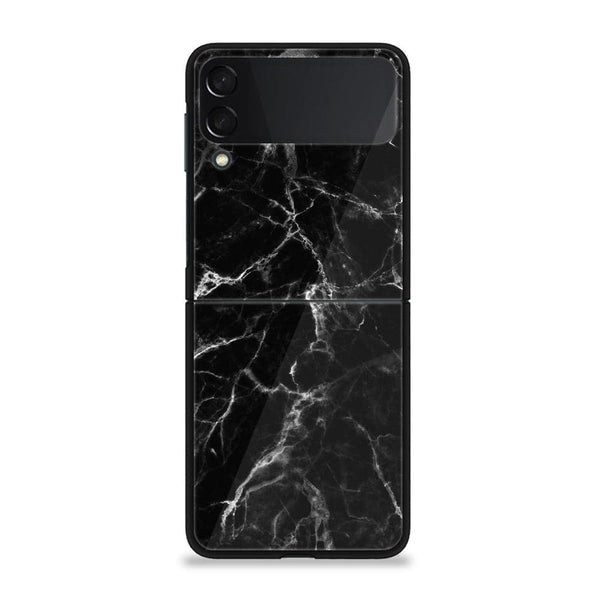 Galaxy Z Flip 3 - Black Marble Design 4 - Premium Printed Glass soft Bumper shock Proof Case CS-24592