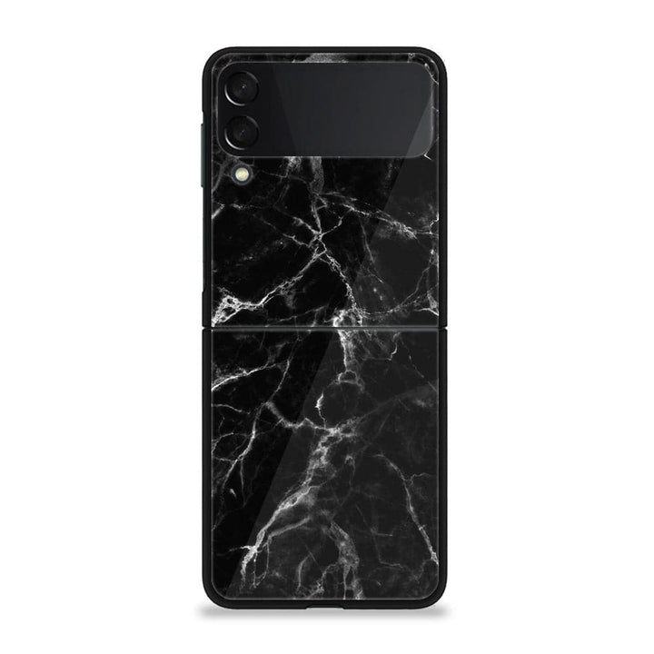 Galaxy Z Flip 3 - Black Marble Design 4 - Premium Metal Printed soft Bumper shock Proof Case CS-24592