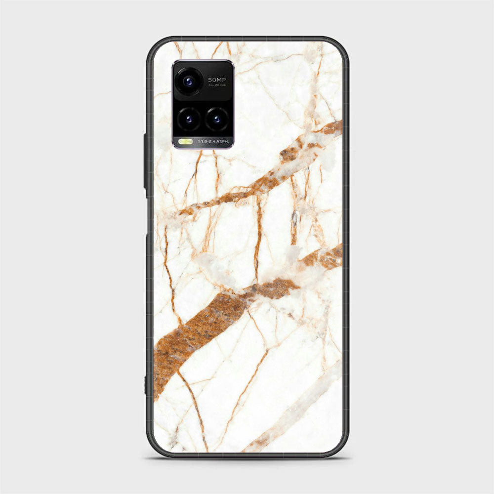 Vivo Y21 White Marble Series Premium Printed Glass soft Bumper shock Proof Case