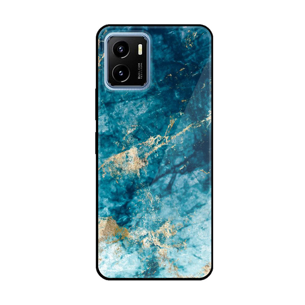 Vivo Y15a  Blue Marble Series Premium Printed Glass soft Bumper shock Proof Case